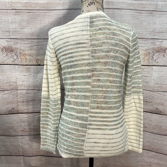 Peace of Cloth Sweater Sequins Crewneck Striped Pop of Sparkle Cotton Linen XS - Picture 6 of 9